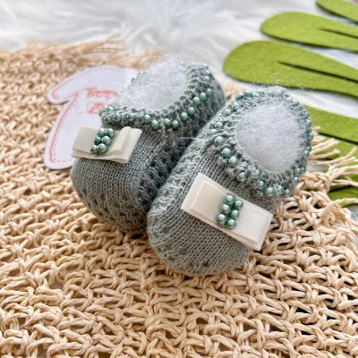 Sapatinho/sapatilha de linha Laço gorgurão verde